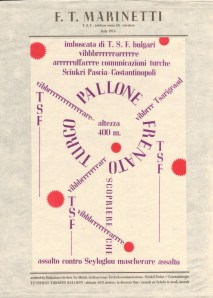 Filippo Tommaso Marinetti (1876-1944), founder of the Futurist movement, wrote this shaped poem, translated as “Tethered Turkish Balloon,” one of nine broadsides printed at the Arion Press currently on exhibit in “The Shape of Poetry"