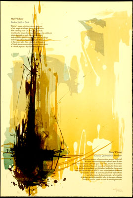 This broadside combines a poem by poet Mary Wehner, Color lithograph print by Cuban artist Pollyanna Fernandez