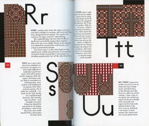 Marian Bantjes's essay "A Critique" uses the concept of modularity to communicate her thoughts about the design of the Roman alphabet. Since Bantjes is a typographer, this could be considered an alternative self-portrait. (Marian Banjes, I Wonder, Monticelli Press, 2010, pgs 134-135)
