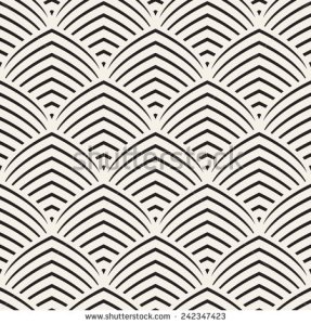 "Seamless pattern. Stylish ornament. Geometric background. Vector repeating texture. Striped pointed arches", created by "Curly Pat" on ShutterShock.com as a stock vector image. The date it was created is unknown.