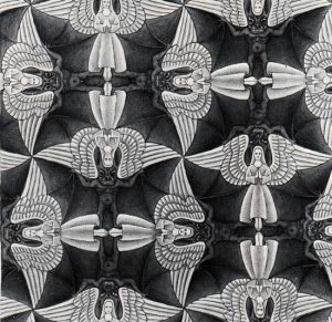 This visual example by M.C. Escher was found on a website called Flyeschool and can be found here.