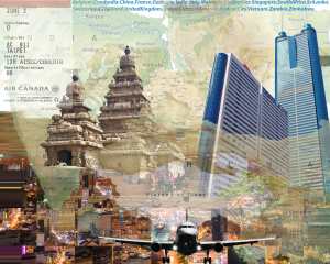 This is the final image of the digital collage that was created and manipulated using Adobe Photoshop for the DTC 201 class at Washington State University. This image is to show the travel expeditions and the countries I have been to and how it affects a whole of my life.